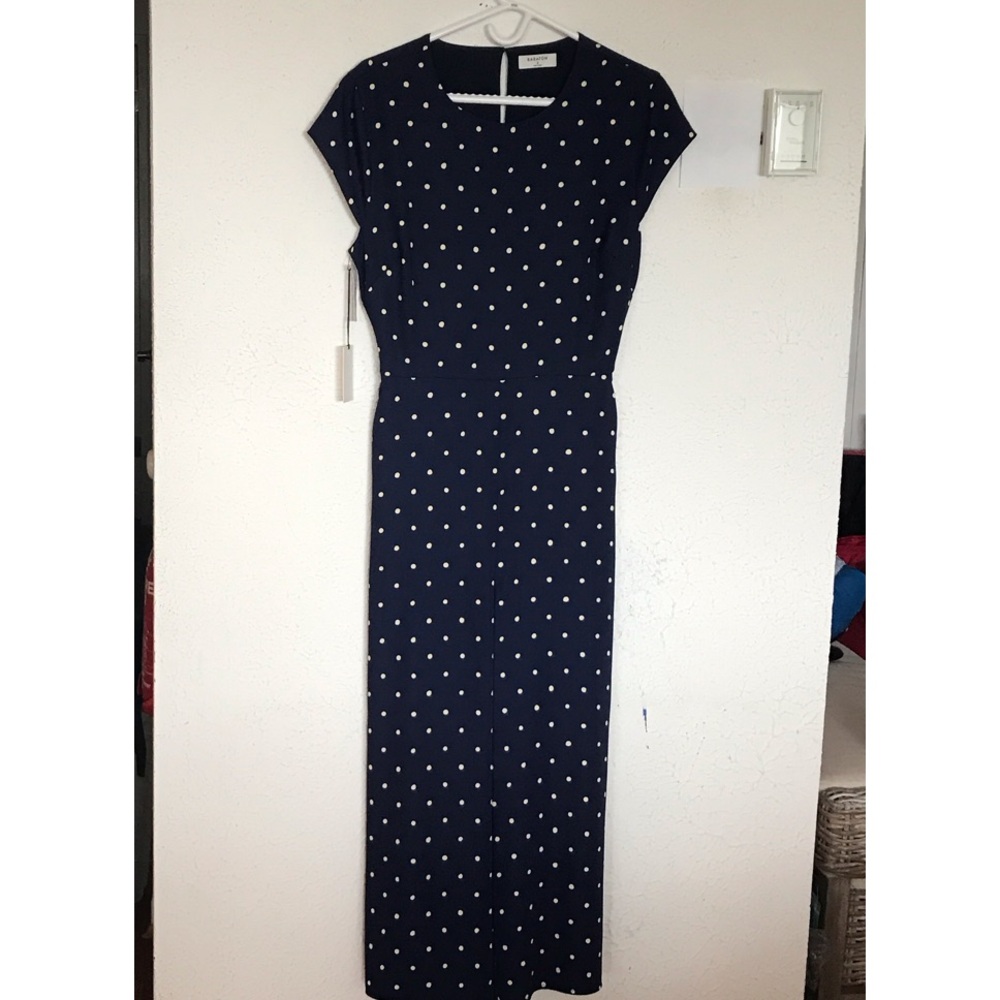 Babaton Navy and White Polka Dot Maxi Dress